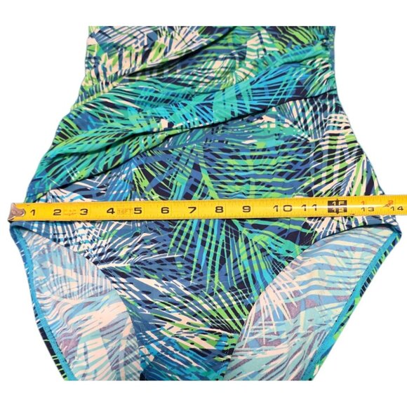 2 LL Bean One-Piece Swimsuit 8 Long Tropical Palm Slimming Shaping Surplice Tall - Picture 9 of 11
